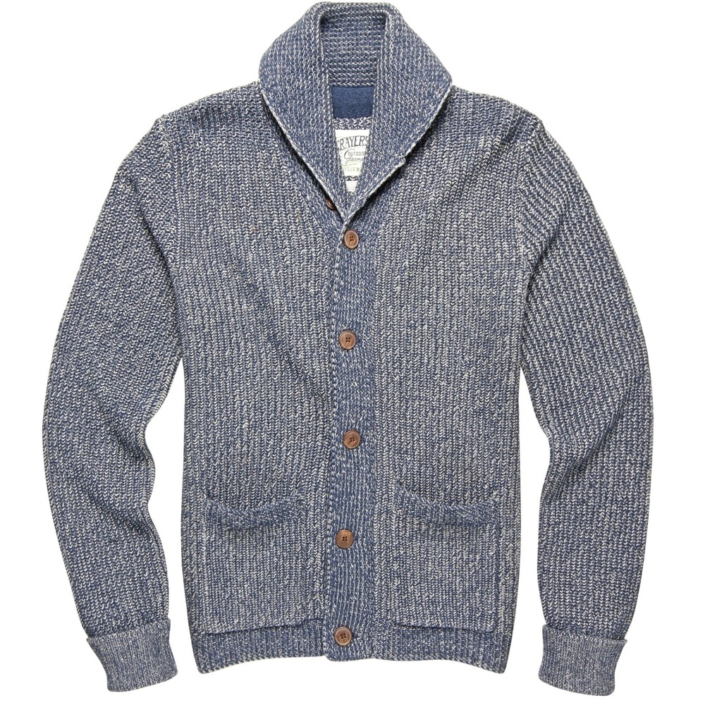 Grayers Belmont Mens Shawl Collar Cardigan Blue Charcoal Knit Sweater L